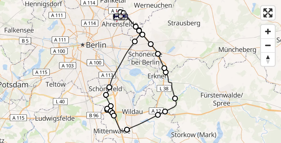 Flugroute Polizeihubschrauber Ahrensfelde Hubschrauberlandeplatz - Ahrensfelde Hubschrauberlandeplatz, 22 Juni 2026, 13:19