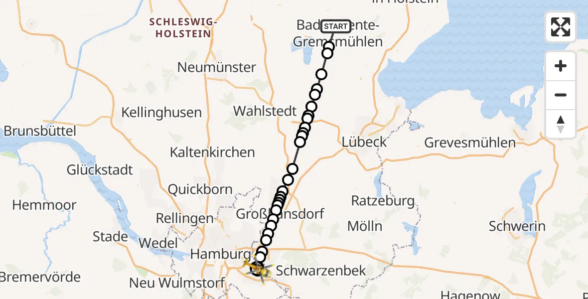 Flugroute Rettungshubschrauber Malente - Christoph Hansa ADAC Hubschrauberlandeplatz, 22 Juni 2026, 13:26