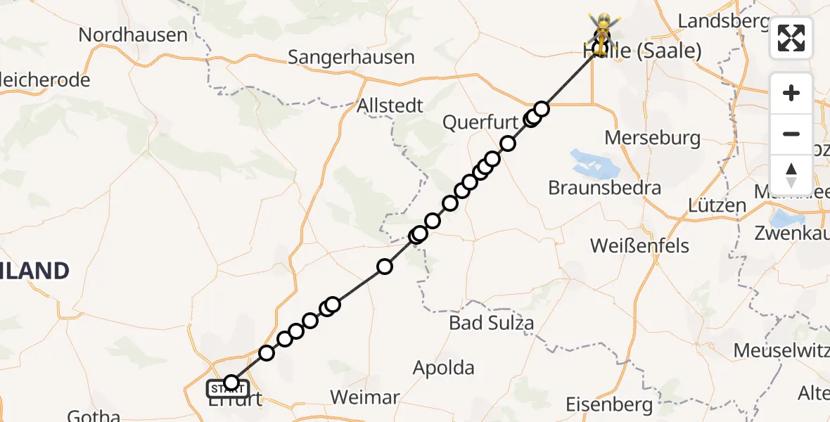 Flugroute Rettungshubschrauber Helios Clinic Erfurt - Martha-Maria Halle-Dölau Hospital, 22 Juni 2026, 13:31