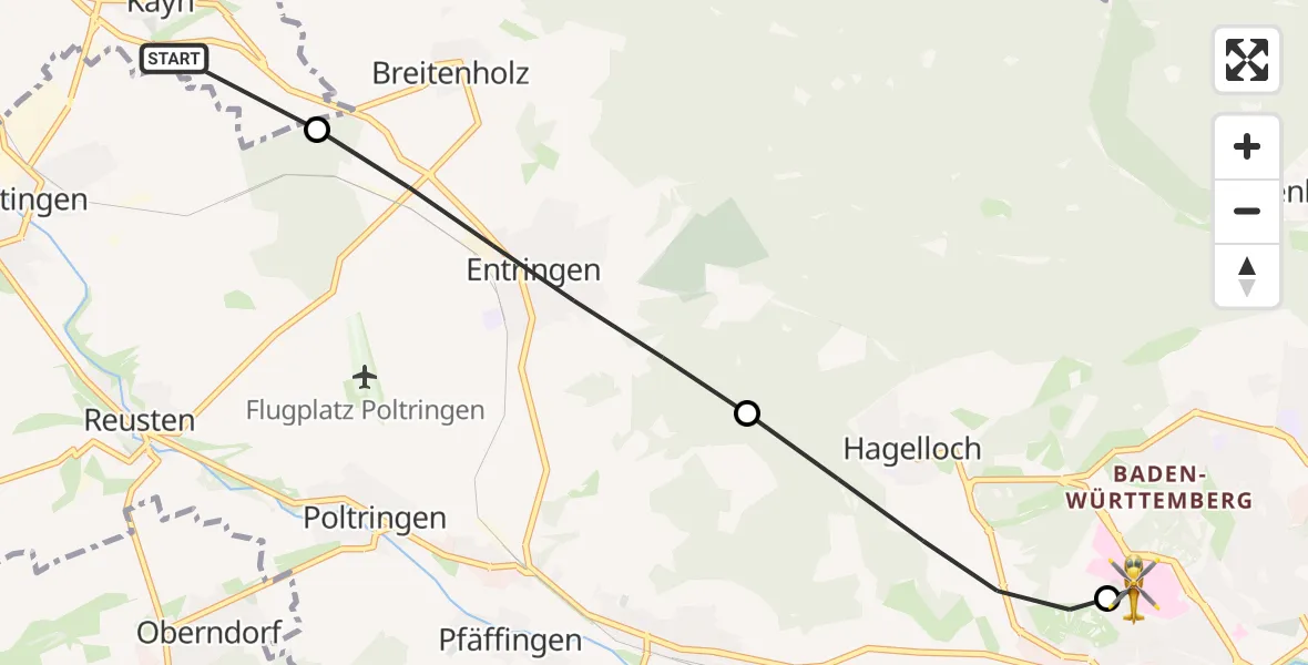 Flugroute Rettungshubschrauber Herrenberg - Tübingen University Hospital, 22 Juni 2026, 13:35