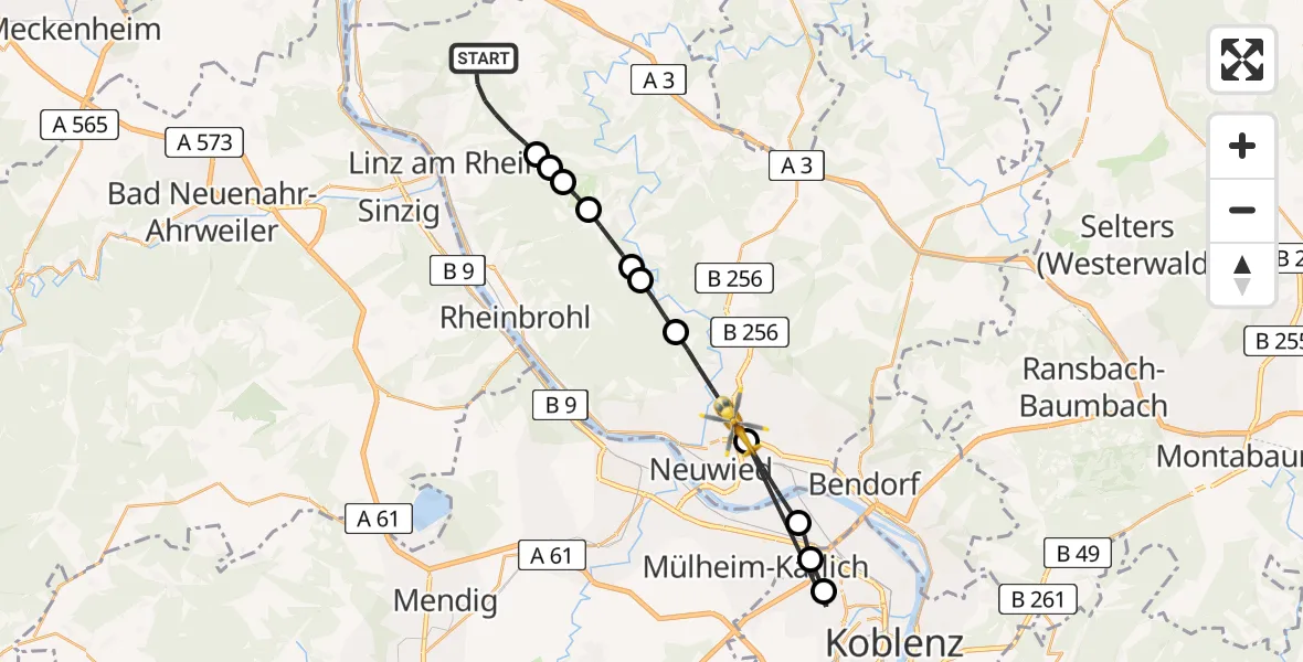 Flugroute Rettungshubschrauber Linz am Rhein - Neuwied, 22 Juni 2026, 13:38
