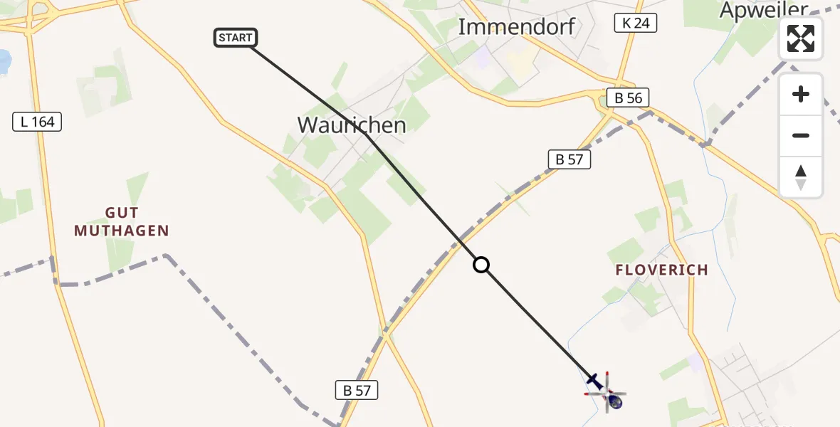 Flugroute Polizeihubschrauber Geilenkirchen - Baesweiler, 22 Juni 2026, 13:38