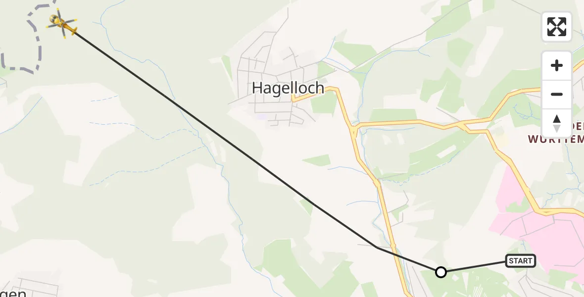 Flugroute Rettungshubschrauber Tübingen University Hospital - Tübingen, 22 Juni 2026, 13:41