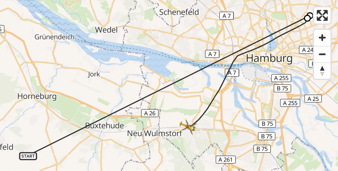 Flugroute Rettungshubschrauber Harsefeld - Hamburg, 22 Juni 2026, 13:42