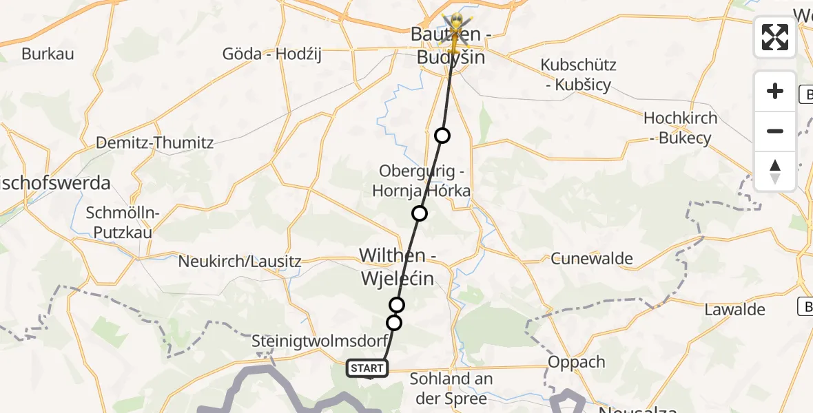 Flugroute Rettungshubschrauber Sohland a.d.Spree - Bautzen, 22 Juni 2026, 13:44