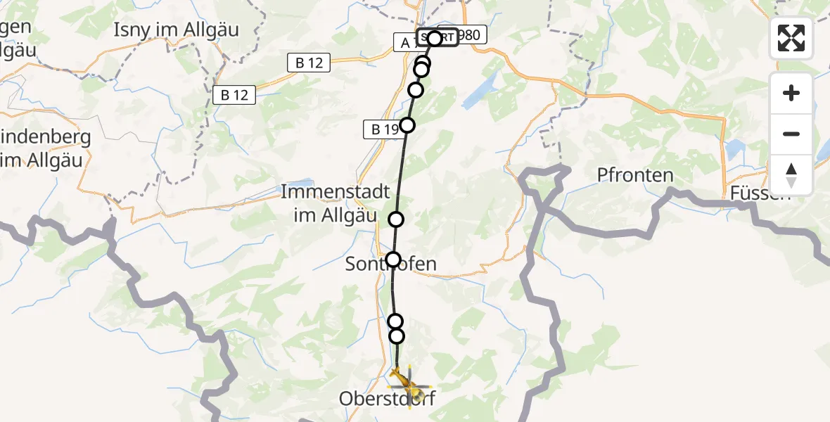 Flugroute Rettungshubschrauber Durach - Oberstdorf, 22 Juni 2026, 13:52