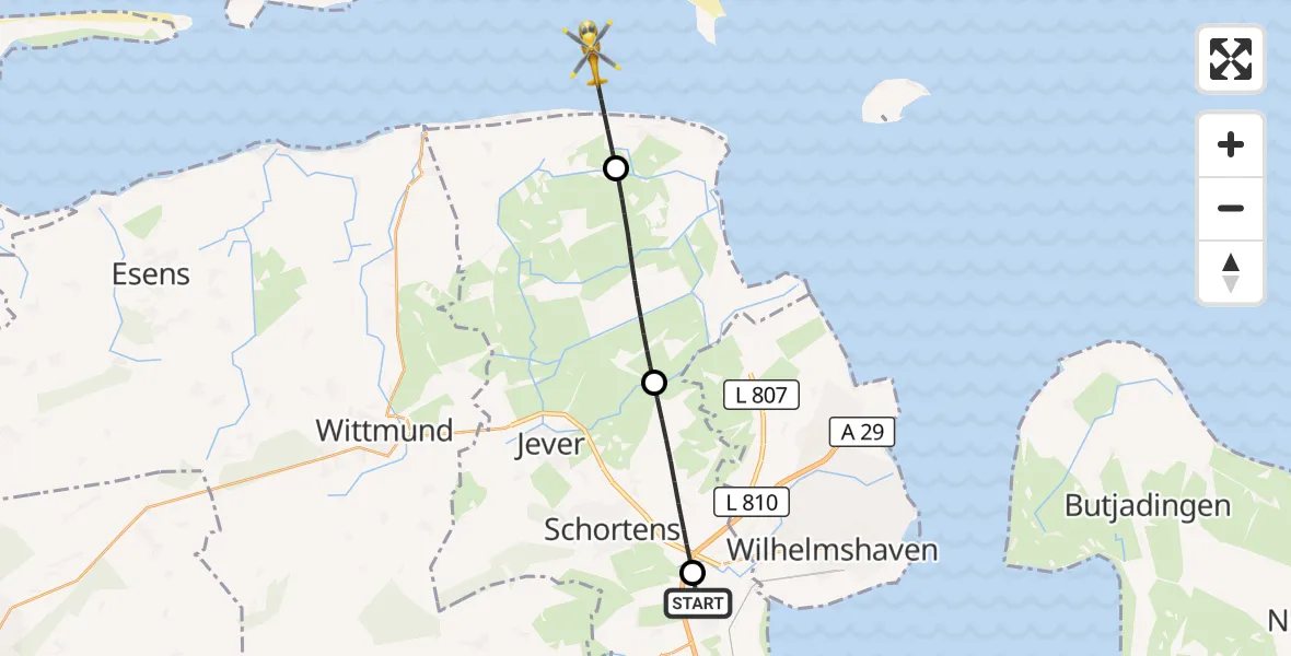 Flugroute Rettungshubschrauber Sande - Noordzee, 22 Juni 2026, 13:55