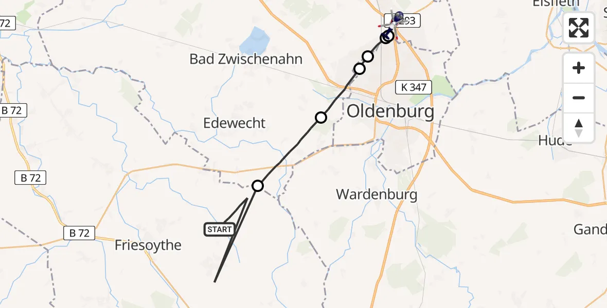 Flugroute Polizeihubschrauber Bösel - Oldenburg Police Hubschrauberlandeplatz, 22 Juni 2026, 13:56