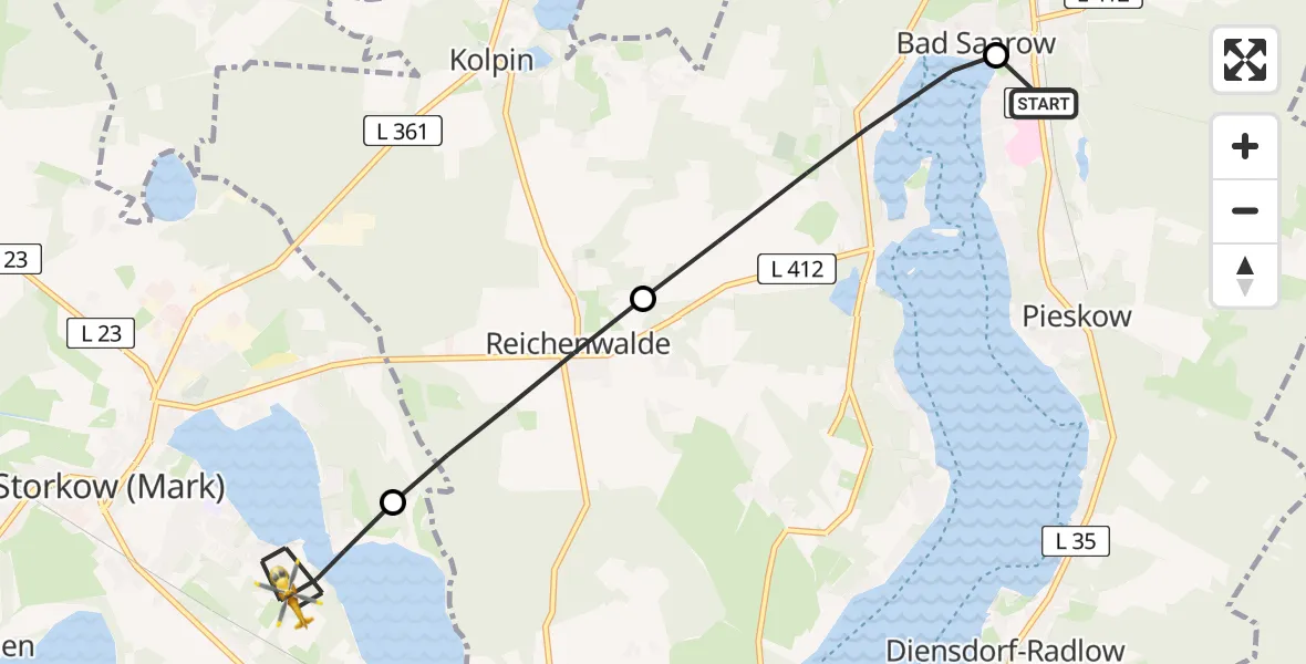 Flugroute Rettungshubschrauber Bad Saarow Hospital - Storkow (Mark), 22 Juni 2026, 13:57