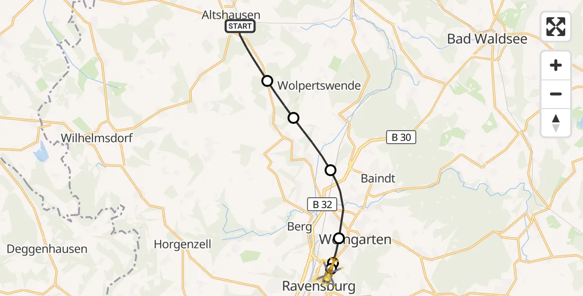 Flugroute Rettungshubschrauber Altshausen - Sankt Elisabeth Hospital, 22 Juni 2026, 13:58