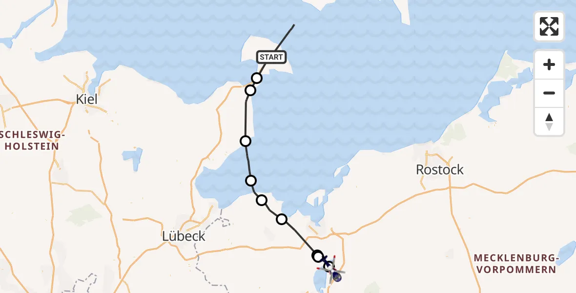 Flugroute Polizeihubschrauber Fehmarn - Dobin am See, 22 Juni 2026, 14:06