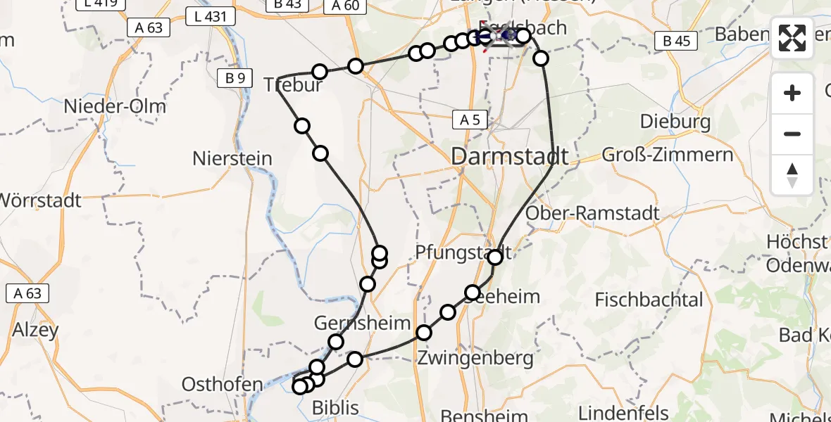 Flugroute Polizeihubschrauber Flughafen Frankfurt-Egelsbach - Flughafen Frankfurt-Egelsbach, 22 Juni 2026, 14:09