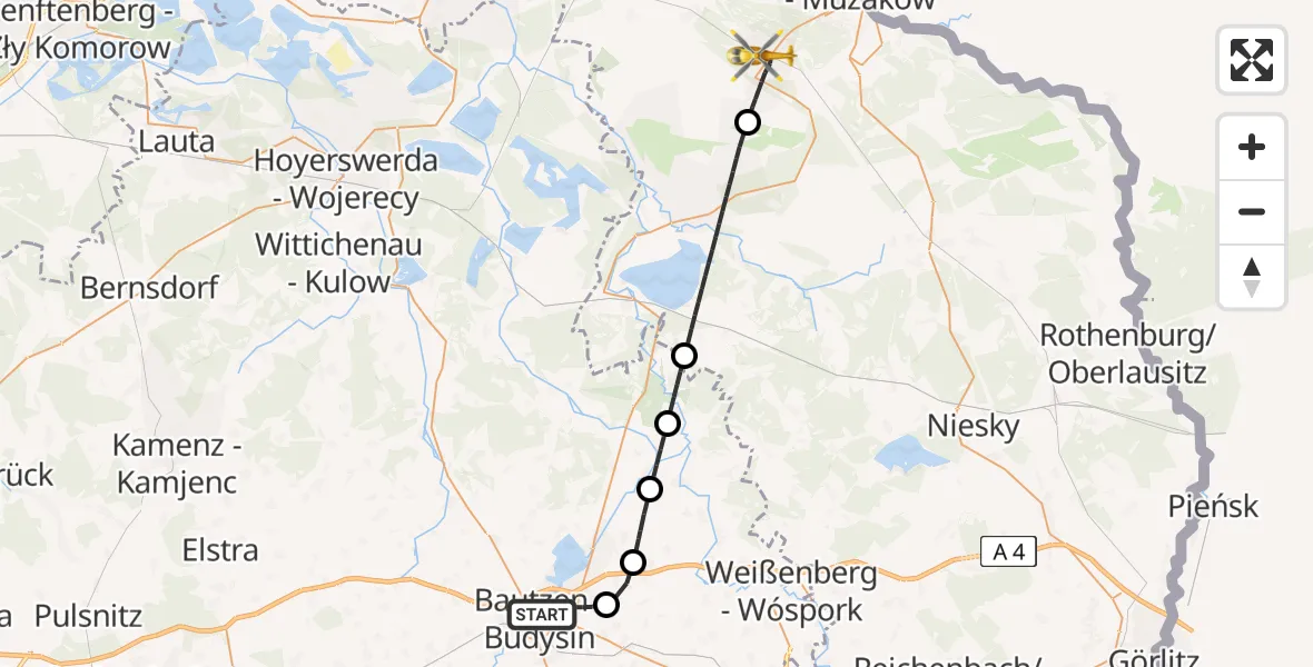 Flugroute Rettungshubschrauber Bautzen - Weißwasser/O.L., 22 Juni 2026, 14:13