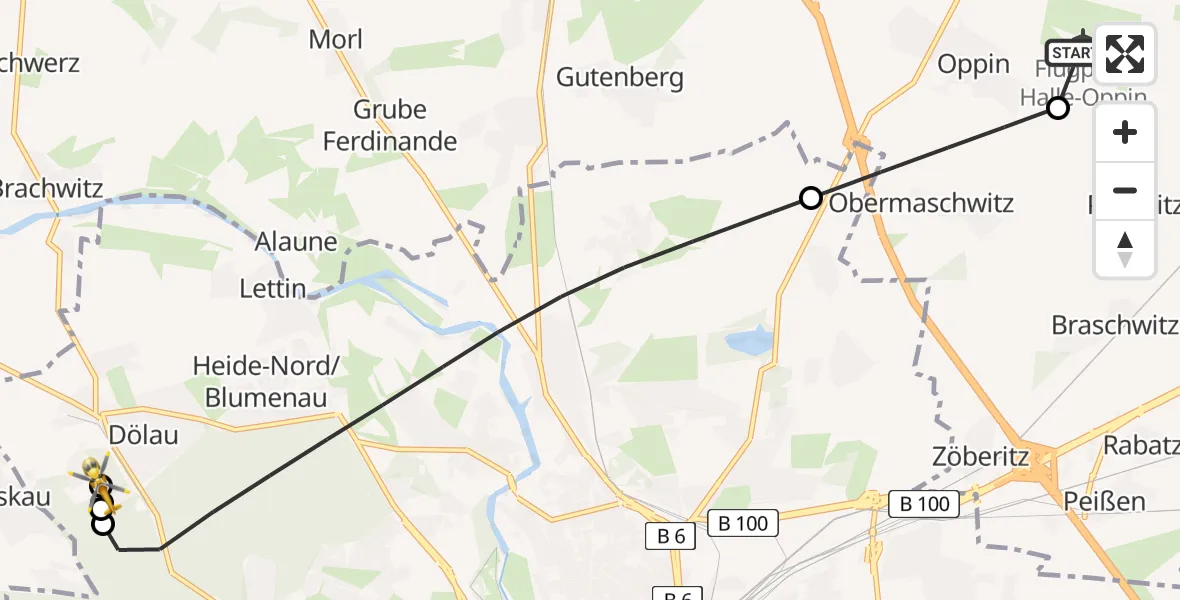 Flugroute Rettungshubschrauber Halle-Oppin Flugplatz - Martha-Maria Halle-Dölau Hospital, 22 Juni 2026, 14:24