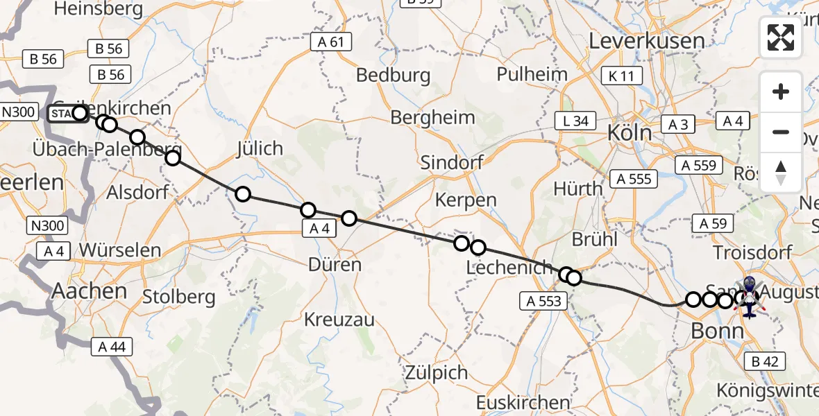 Flugroute Polizeihubschrauber Militärflugplatz Geilenkirchen - Sankt Augustin, 22 Juni 2026, 14:29