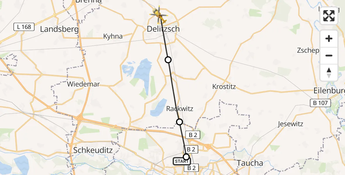Flugroute Rettungshubschrauber Sankt George Hospital Leipzig - Delitzsch, 22 Juni 2026, 14:33