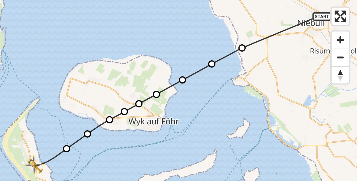 Flugroute Rettungshubschrauber Niebüll - Nebel, 22 Juni 2026, 14:39