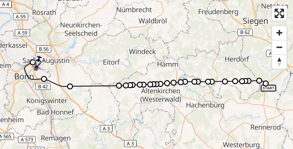 Flugroute Polizeihubschrauber Siegerland Flughafen - Bonn-Hangelar Flugplatz, 22 Juni 2026, 14:44