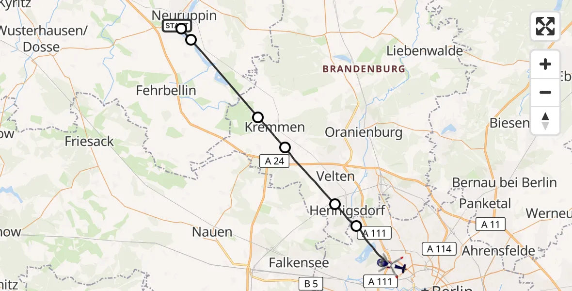 Flugroute Polizeihubschrauber Neuruppin - Berlin, 22 Juni 2026, 14:57