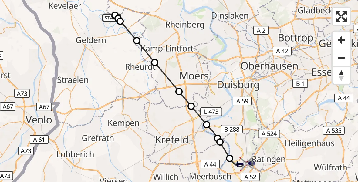 Flugroute Polizeihubschrauber Geldern - Düsseldorf Flughafen, 22 Juni 2026, 15:01