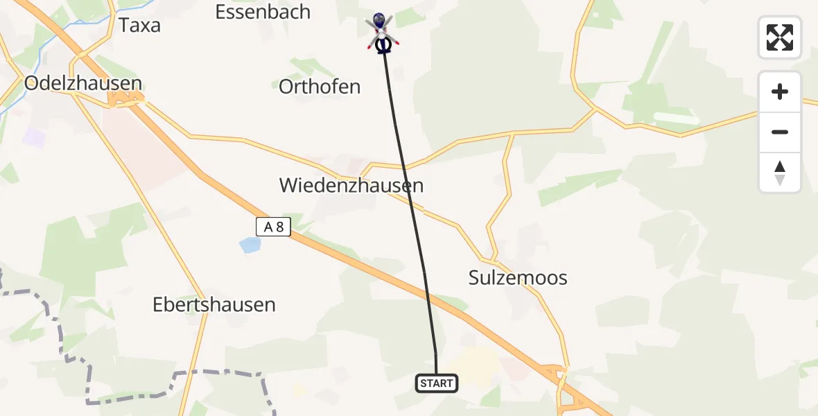 Flugroute Polizeihubschrauber Sulzemoos - Erdweg, 22 Juni 2026, 15:02