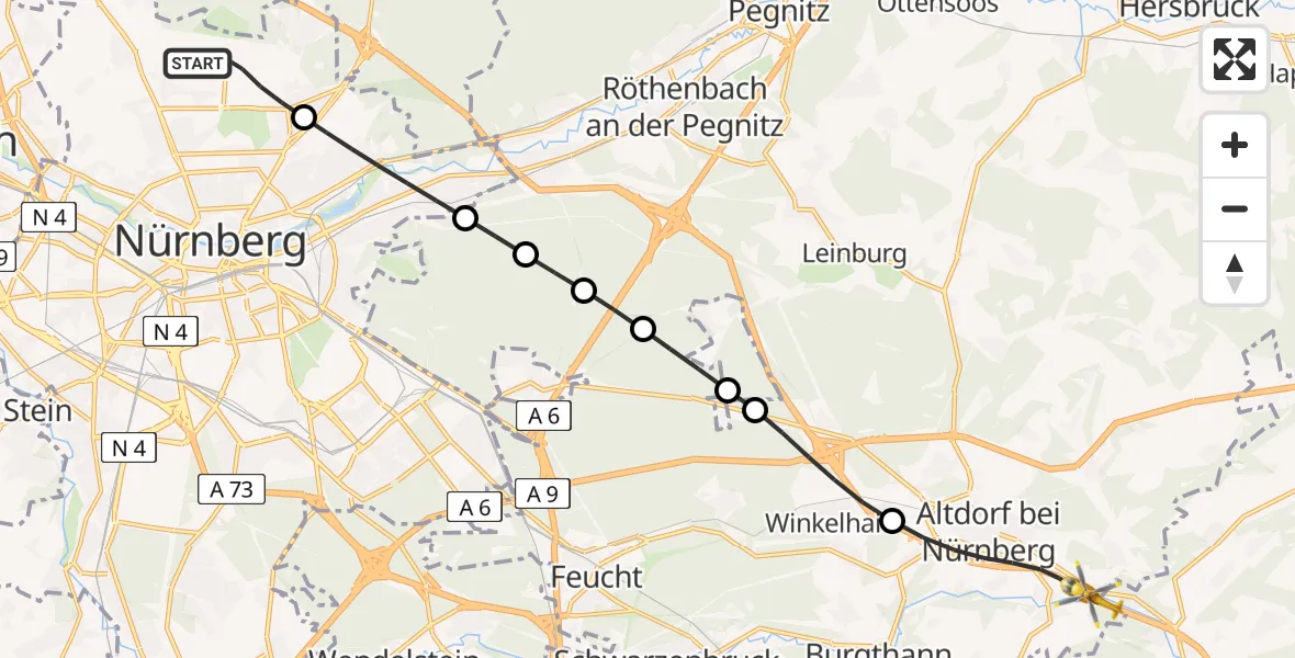 Flugroute Rettungshubschrauber Flughafen Nuremberg - Altdorf b.Nürnberg, 22 Juni 2026, 15:04