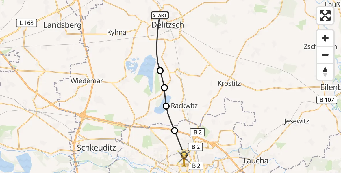 Flugroute Rettungshubschrauber Delitzsch - Sankt Georg Hospital Leipzig Reserve, 22 Juni 2026, 15:12