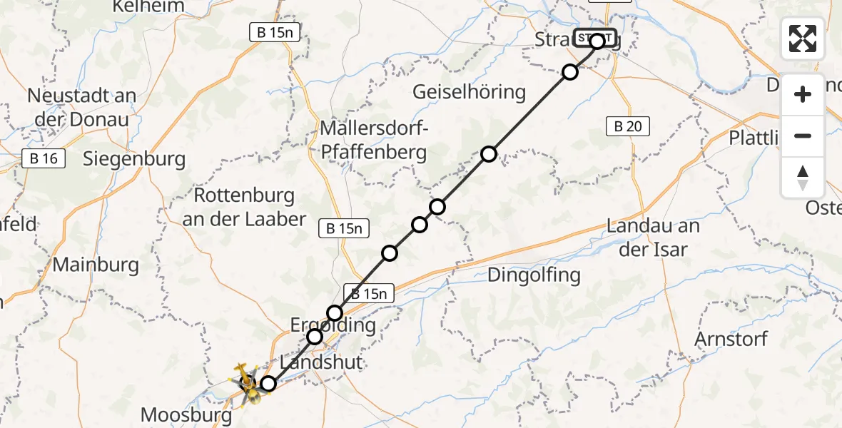 Flugroute Rettungshubschrauber Sankt Elisabeth Hospital Straubing - Landshut Flugplatz, 22 Juni 2026, 15:13