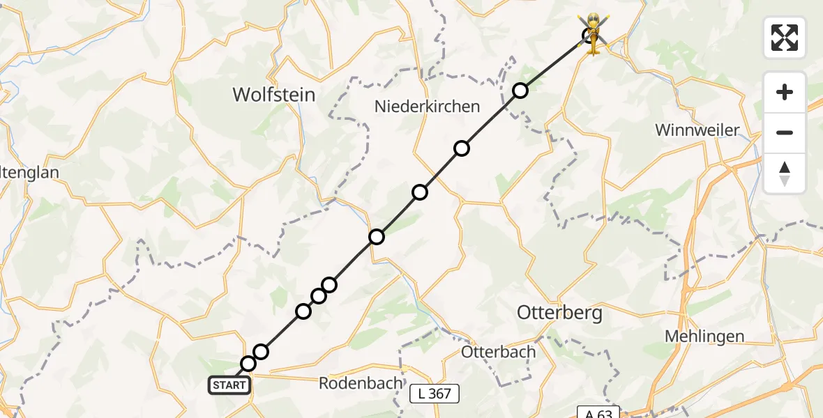 Flugroute Rettungshubschrauber Mackenbach - Imsweiler UL, 22 Juni 2026, 15:33