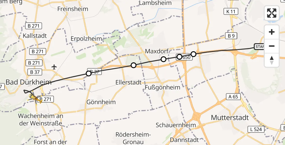 Flugroute Rettungshubschrauber Ludwigshafen am Rhein - Bad Dürkheim, 22 Juni 2026, 15:41