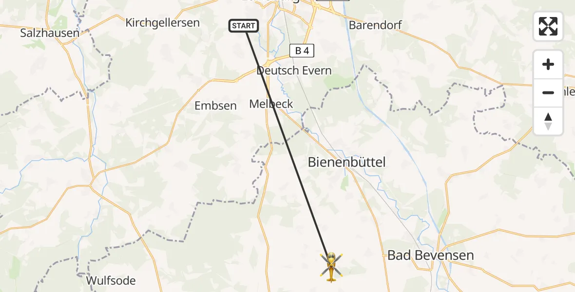 Flugroute Rettungshubschrauber Lüneburg - Natendorf, 22 Juni 2026, 15:44