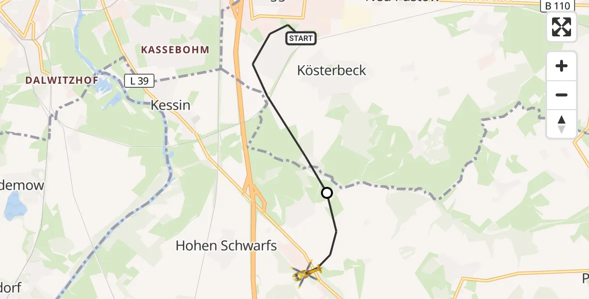 Flugroute Ambulanzhubschrauber Roggentin - Dummerstorf, 22 Juni 2026, 15:44