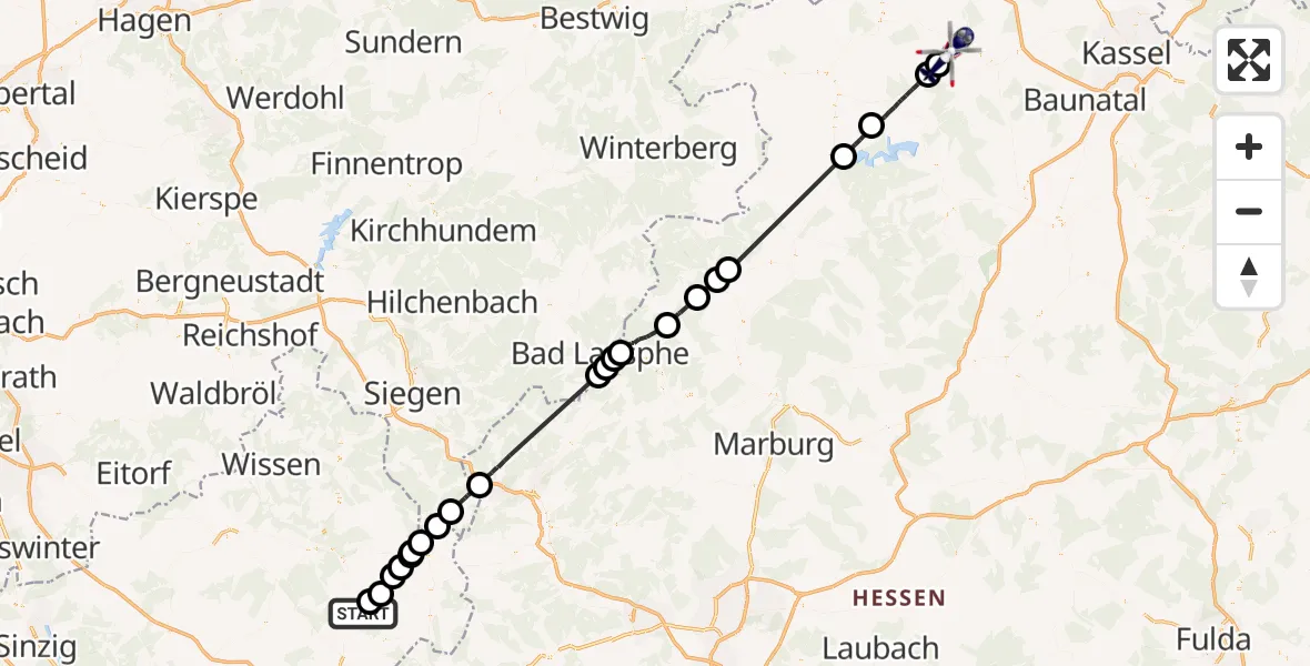 Flugroute Polizeihubschrauber Langenhahn - Wolfhagen, 22 Juni 2026, 15:45