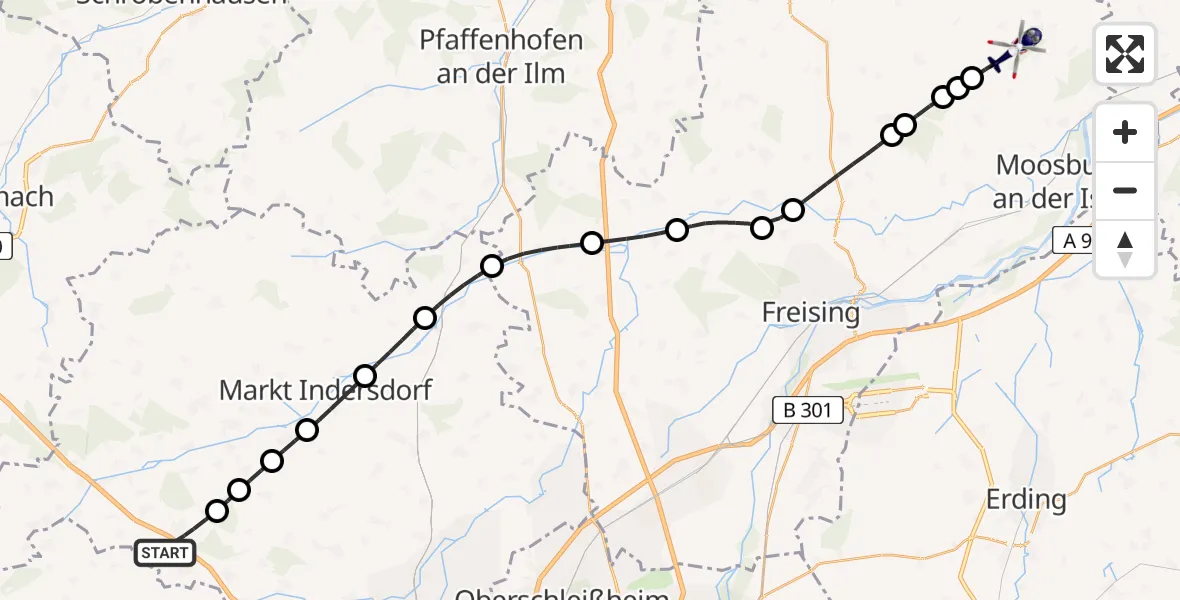 Flugroute Polizeihubschrauber Sulzemoos - Mauern, 22 Juni 2026, 15:45