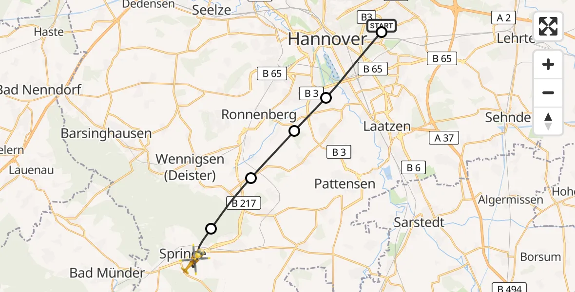 Flugroute Rettungshubschrauber Hannover Luftrettung Hubschrauberlandeplatz (Christoph 4) - Springe, 22 Juni 2026, 15:47