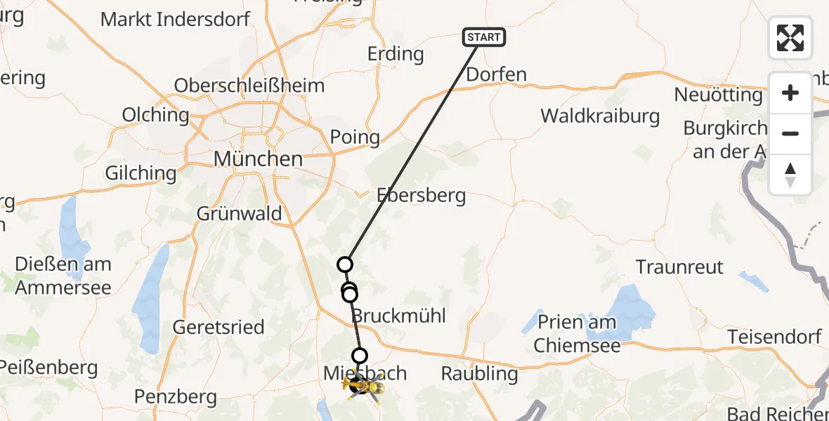 Flugroute Rettungshubschrauber Taufkirchen (Vils) - Agatharied Hospital, 22 Juni 2026, 15:49
