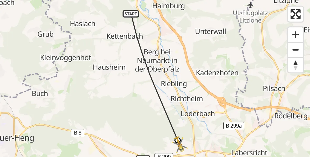 Flugroute Rettungshubschrauber Berg b.Neumarkt i.d.OPf. - Neumarkt i.d.OPf., 22 Juni 2026, 15:54