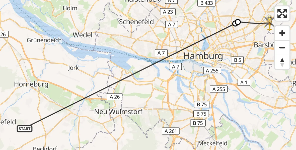 Flugroute Rettungshubschrauber Harsefeld - Hamburg, 22 Juni 2026, 15:57
