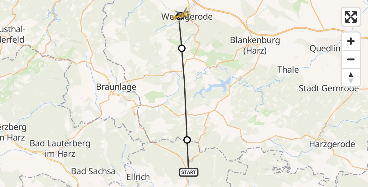 Flugroute Rettungshubschrauber Harztor - Harz Hospital Wernigerode, 22 Juni 2026, 15:59