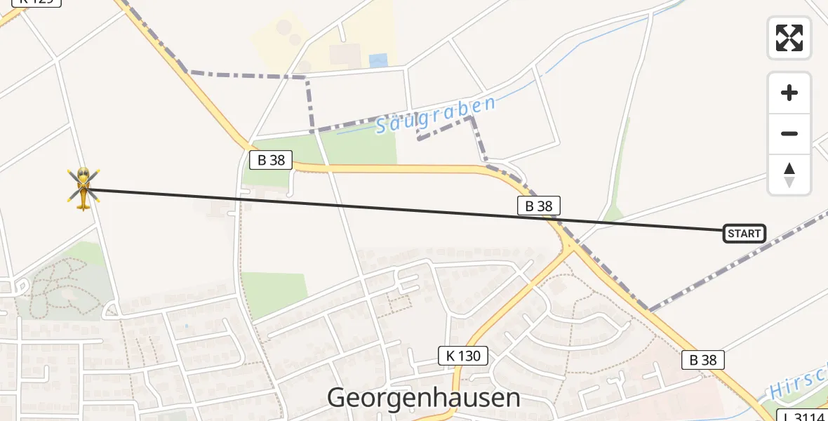 Flugroute Rettungshubschrauber Groß-Zimmern - Reinheim, 22 Juni 2026, 16:01