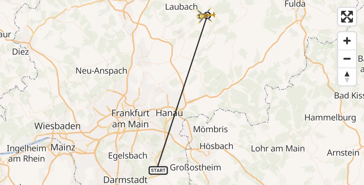 Flugroute Rettungshubschrauber Dieburg - Schotten, 22 Juni 2026, 16:04