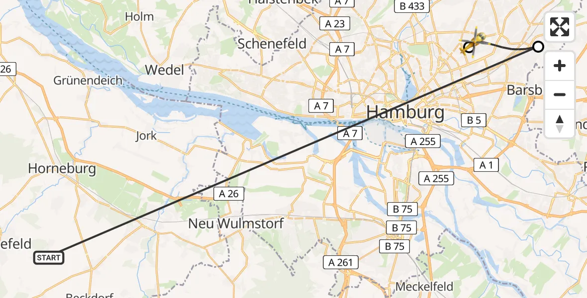 Flugroute Rettungshubschrauber Harsefeld - Hamburg, 22 Juni 2026, 16:31