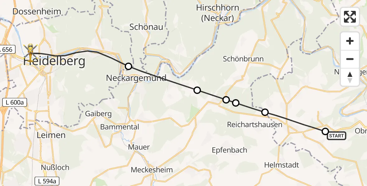 Flugroute Rettungshubschrauber Obrigheim - Heidelberg, 22 Juni 2026, 16:39