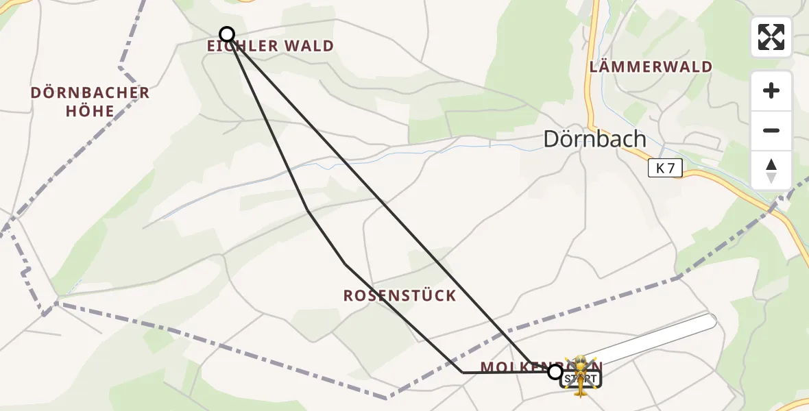 Flugroute Rettungshubschrauber Imsweiler UL - Imsweiler UL, 22 Juni 2026, 16:50