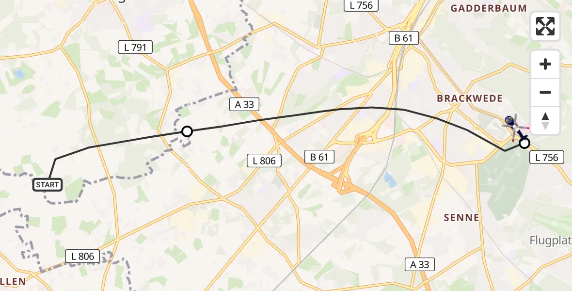 Flugroute Polizeihubschrauber Steinhagen - Luftrettungszentrum Bielefeld, 22 Juni 2026, 16:55