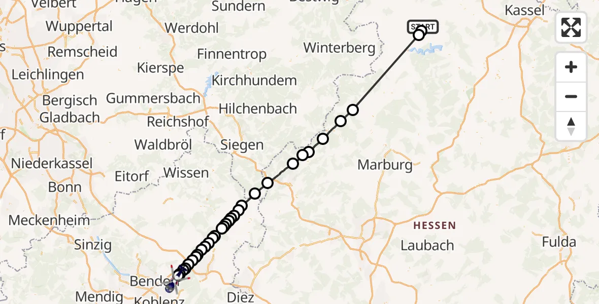 Flugroute Polizeihubschrauber Waldeck - Höhr-Grenzhausen, 22 Juni 2026, 16:55