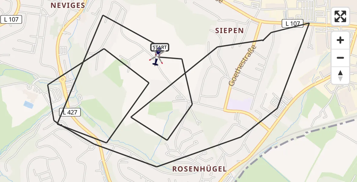 Flugroute Polizeihubschrauber Velbert - Velbert, 22 Juni 2026, 16:58