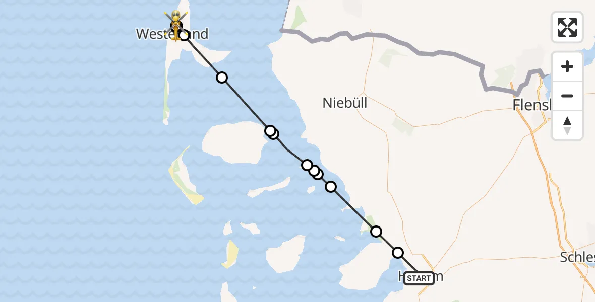 Flugroute Rettungshubschrauber Husum - Sylt, 22 Juni 2026, 17:04