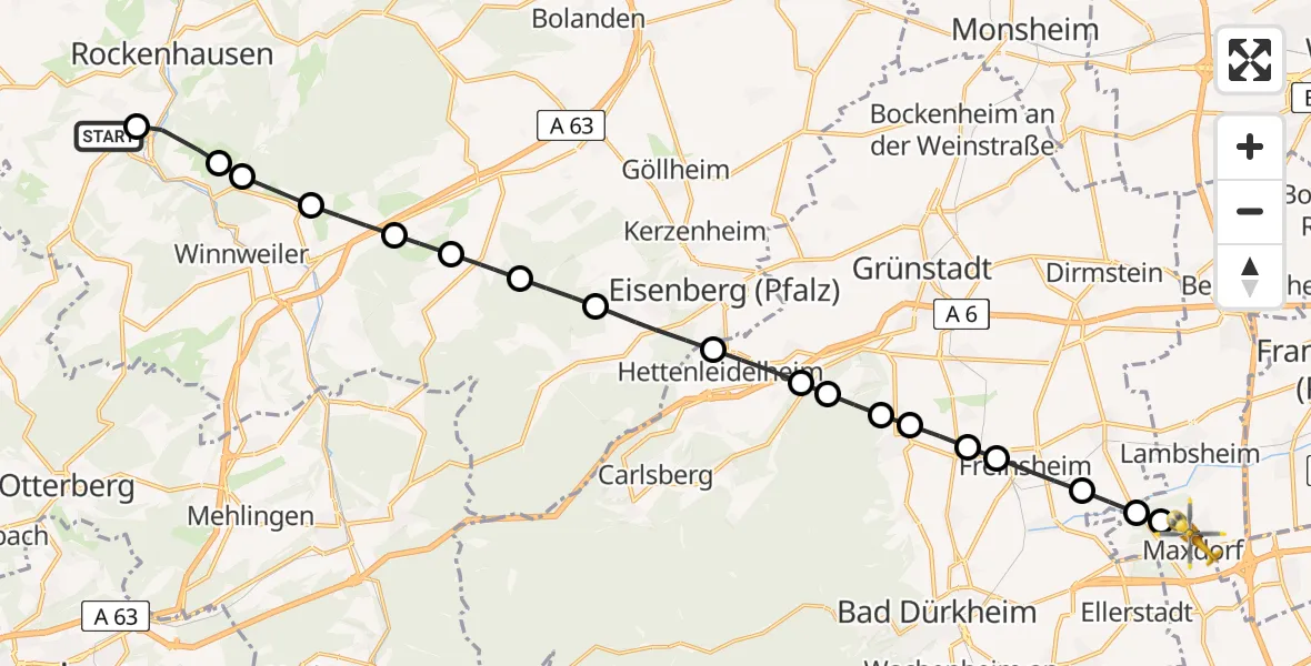 Flugroute Rettungshubschrauber Imsweiler UL - Maxdorf, 22 Juni 2026, 17:06