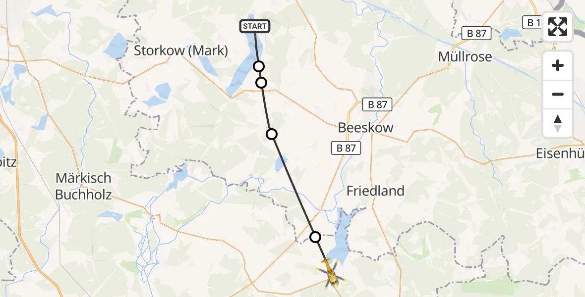 Flugroute Rettungshubschrauber Bad Saarow - Schwielochsee, 22 Juni 2026, 17:08
